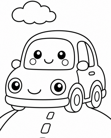 Coloriage voiture kawaii très facile - petite voiture à imprimer