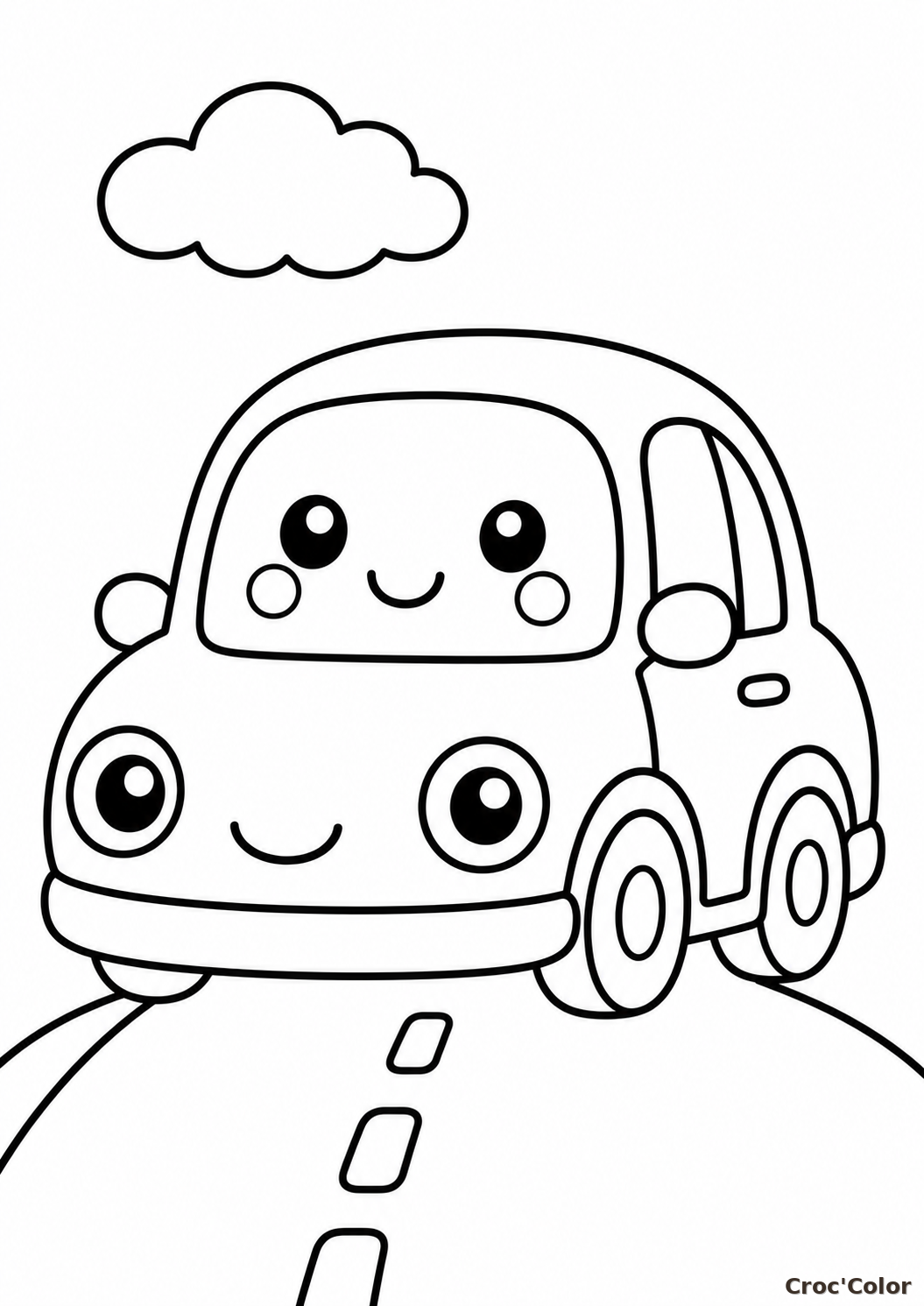 Coloriage voiture kawaii très facile - petite voiture à imprimer