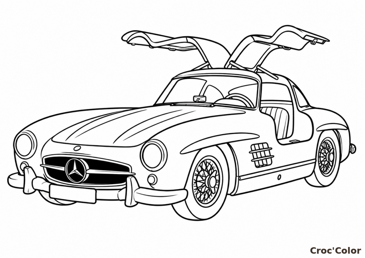 Coloriage Voiture Mercedes 300SL Papillon - Dessin Auto de Collection à Imprimer Gratuit