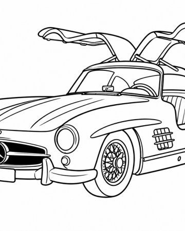 Coloriage Voiture Mercedes 300SL Papillon - Dessin Auto de Collection à Imprimer Gratuit