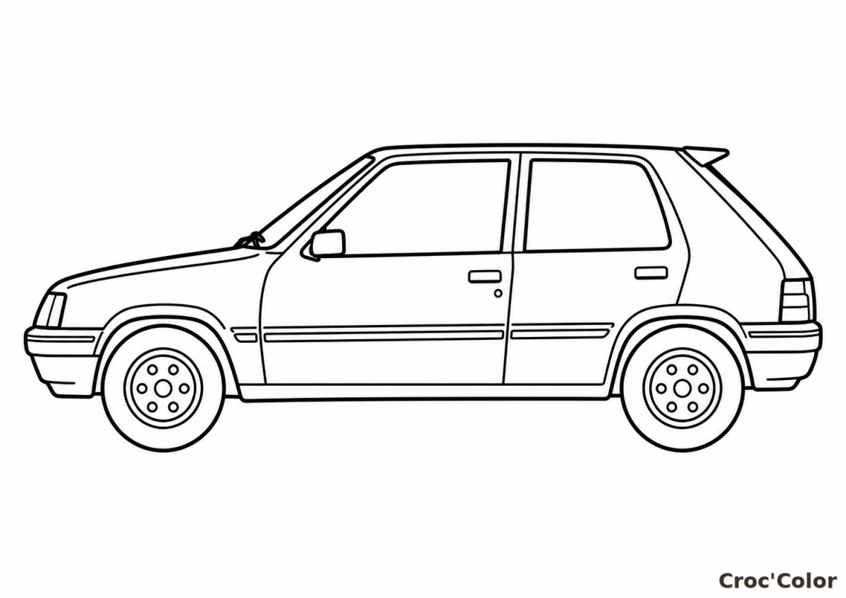 Coloriage Voiture Peugeot 205 Facile - Dessin Auto Citadine de Profil à Imprimer Gratuit