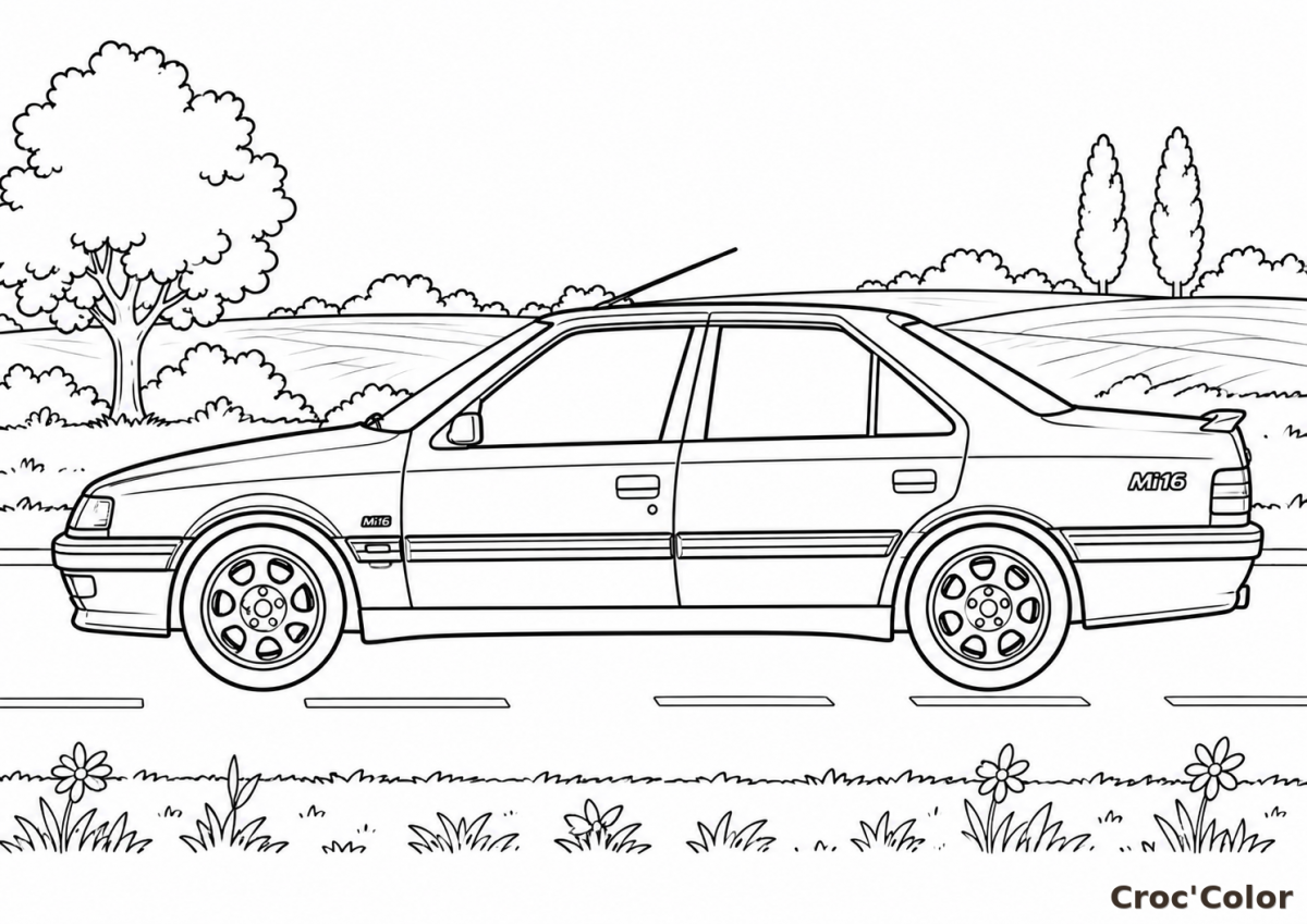 Coloriage Voiture Peugeot 405 Mi16 Facile - Dessin Berline Sportive à Imprimer Gratuit
