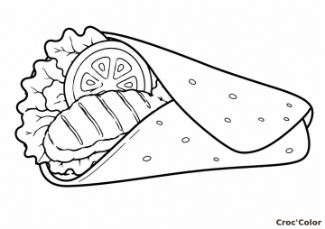 Coloriage Wrap au Poulet Grillé Facile - Dessin Fajitas et Tortilla pour Enfant et Maternelle à Imprimer Gratuit