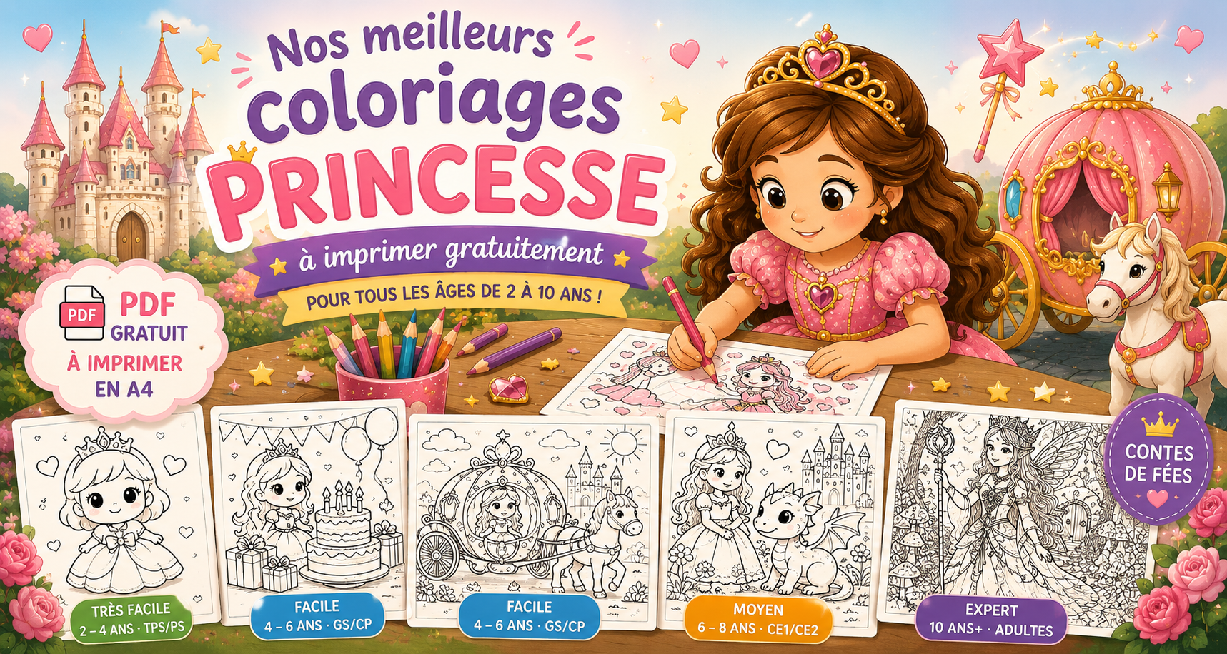 Sélection de coloriages de princesse a imprimer gratuitement pour enfants